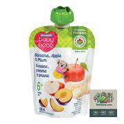 Purée de banane, pomme et prune biologique pour bébé de 6 mois 128 ml