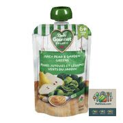 Baby Gourmet Purée biologique aromatisée à la poire juteuse et aux légumes verts du jardin en sachet pour bébés de 6 mois 128 ml